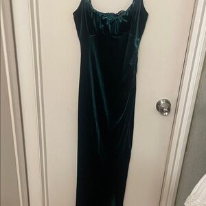 Blue Blush Emerald Velvet Spaghetti Strap Dress